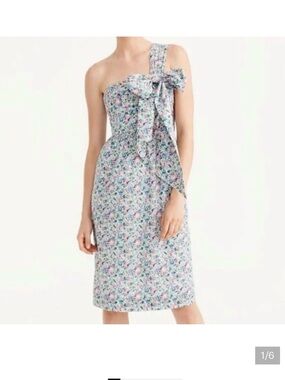 J. Crew One-Shoulder Floral Midi Dress in Blue, Pink, Green
